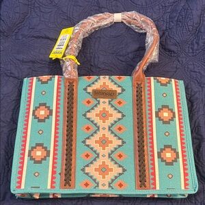 Montana West Teal and Brown Geometric Tote
